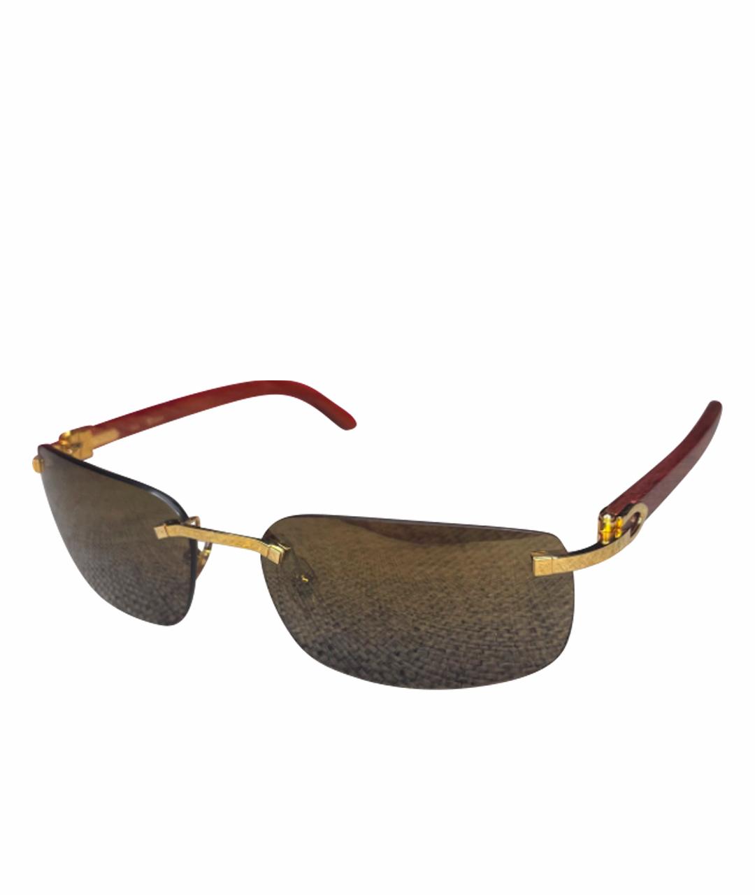 CARTIER Золотые деревянные солнцезащитные очки, фото 1
