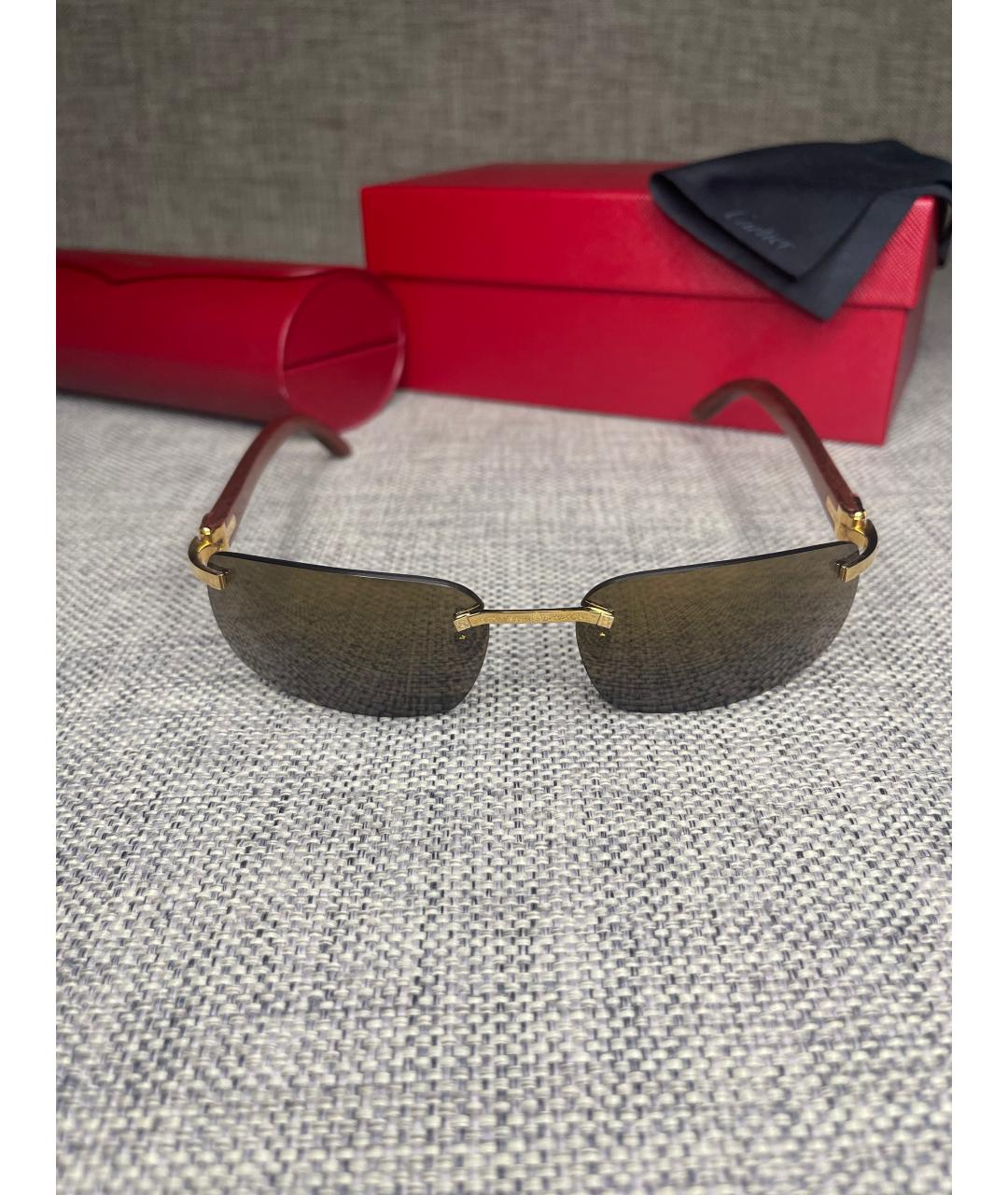 CARTIER Золотые деревянные солнцезащитные очки, фото 2