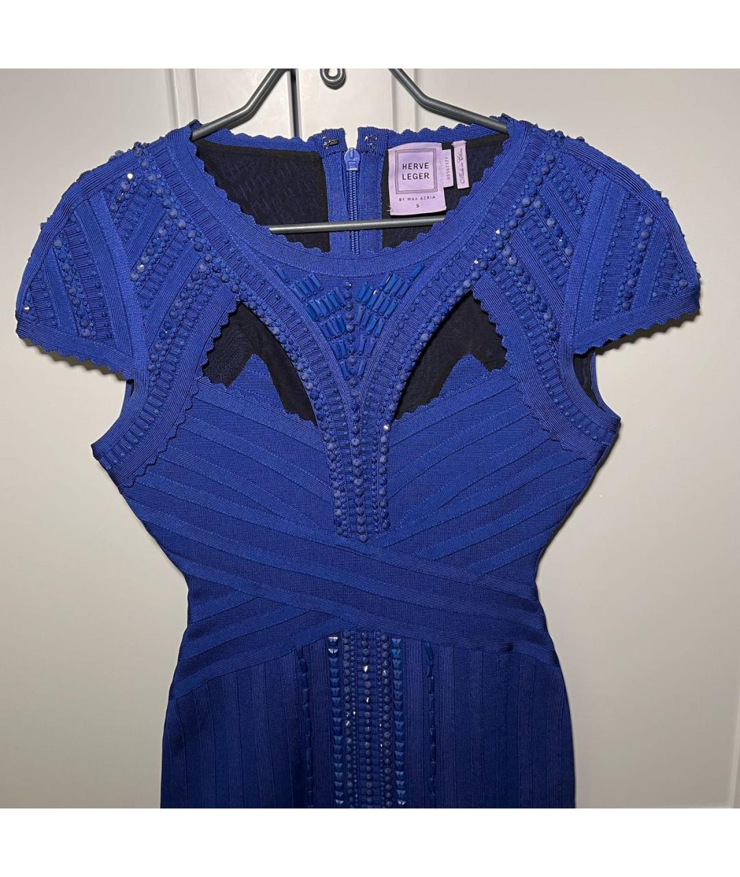 HERVE LEGER Темно-синее вискозное коктейльное платье, фото 4