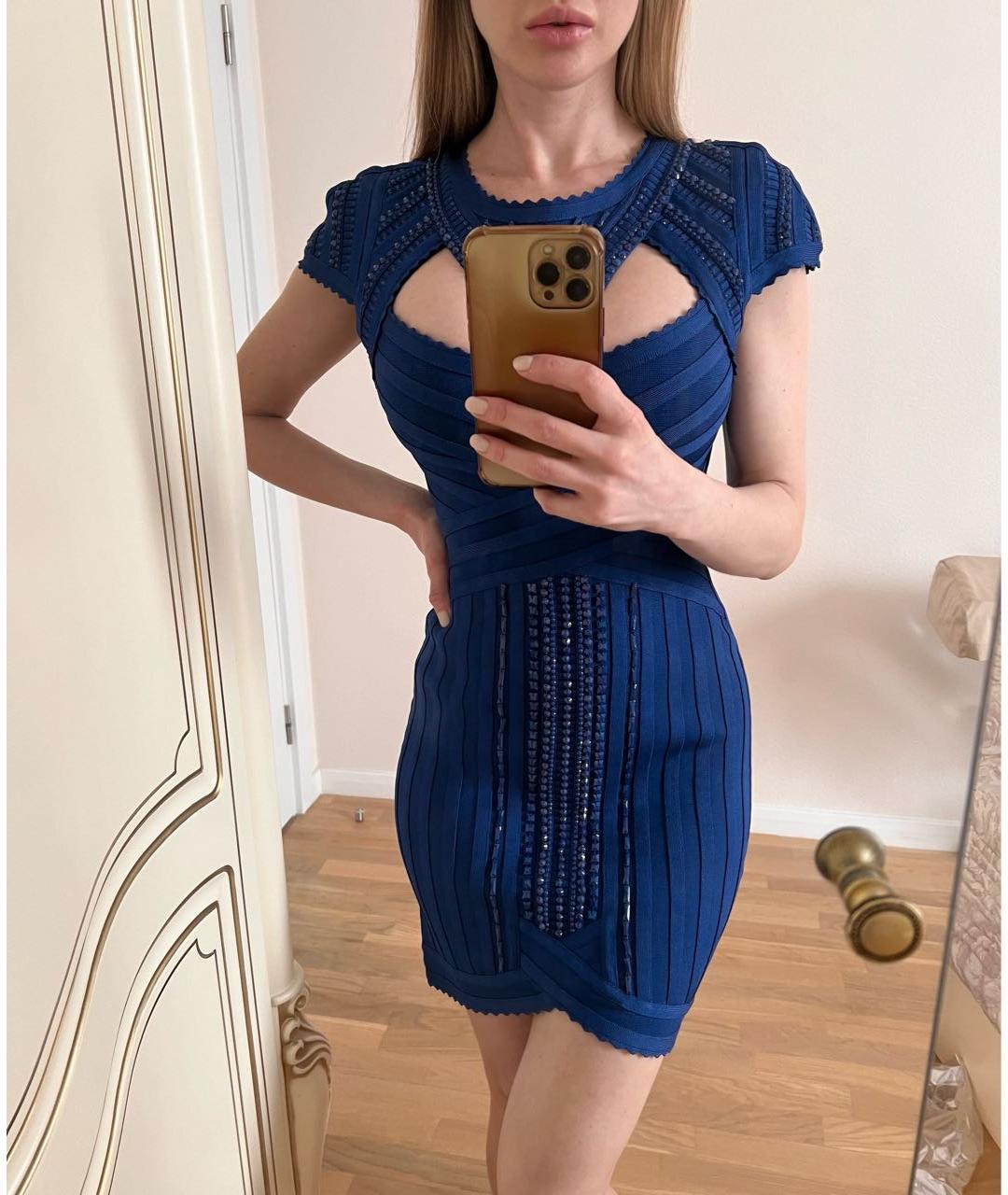 HERVE LEGER Темно-синее вискозное коктейльное платье, фото 5
