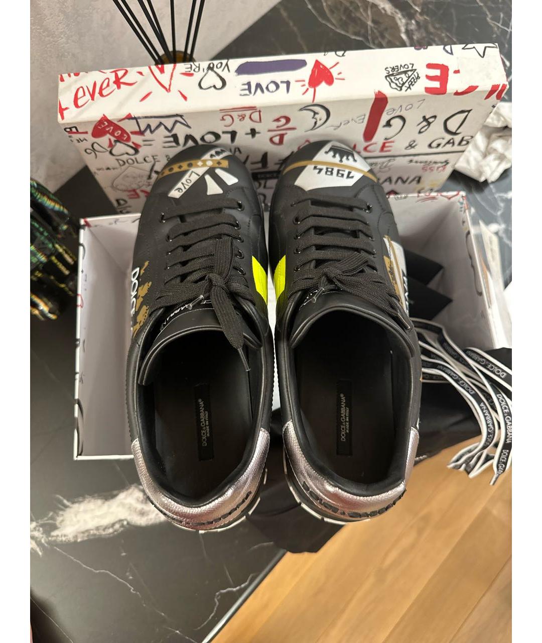 DOLCE&GABBANA Черные кожаные низкие кроссовки / кеды, фото 3