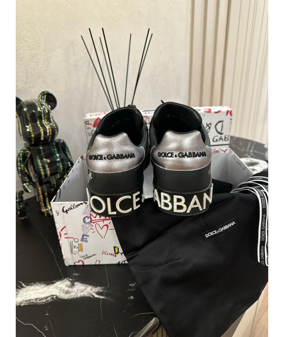 DOLCE&GABBANA Черные кожаные низкие кроссовки / кеды, фото 4