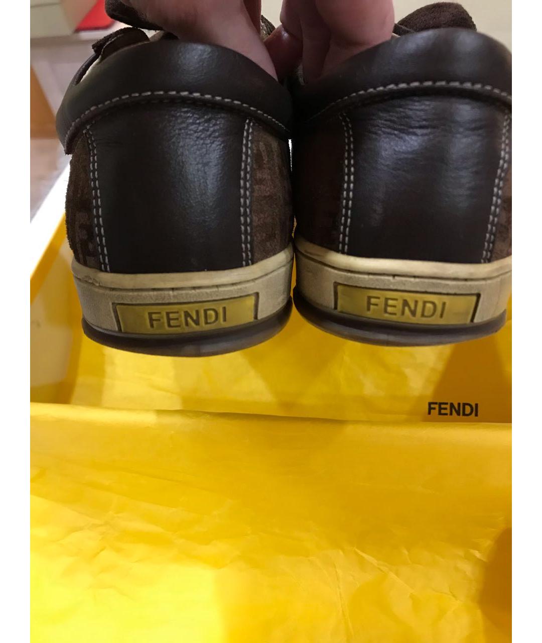 FENDI Коричневые кожаные кеды, фото 4