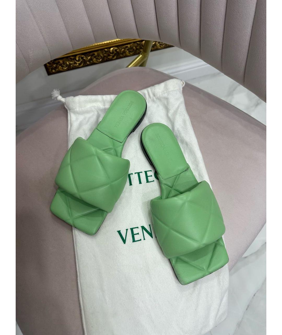 BOTTEGA VENETA Зеленые кожаные шлепанцы, фото 9