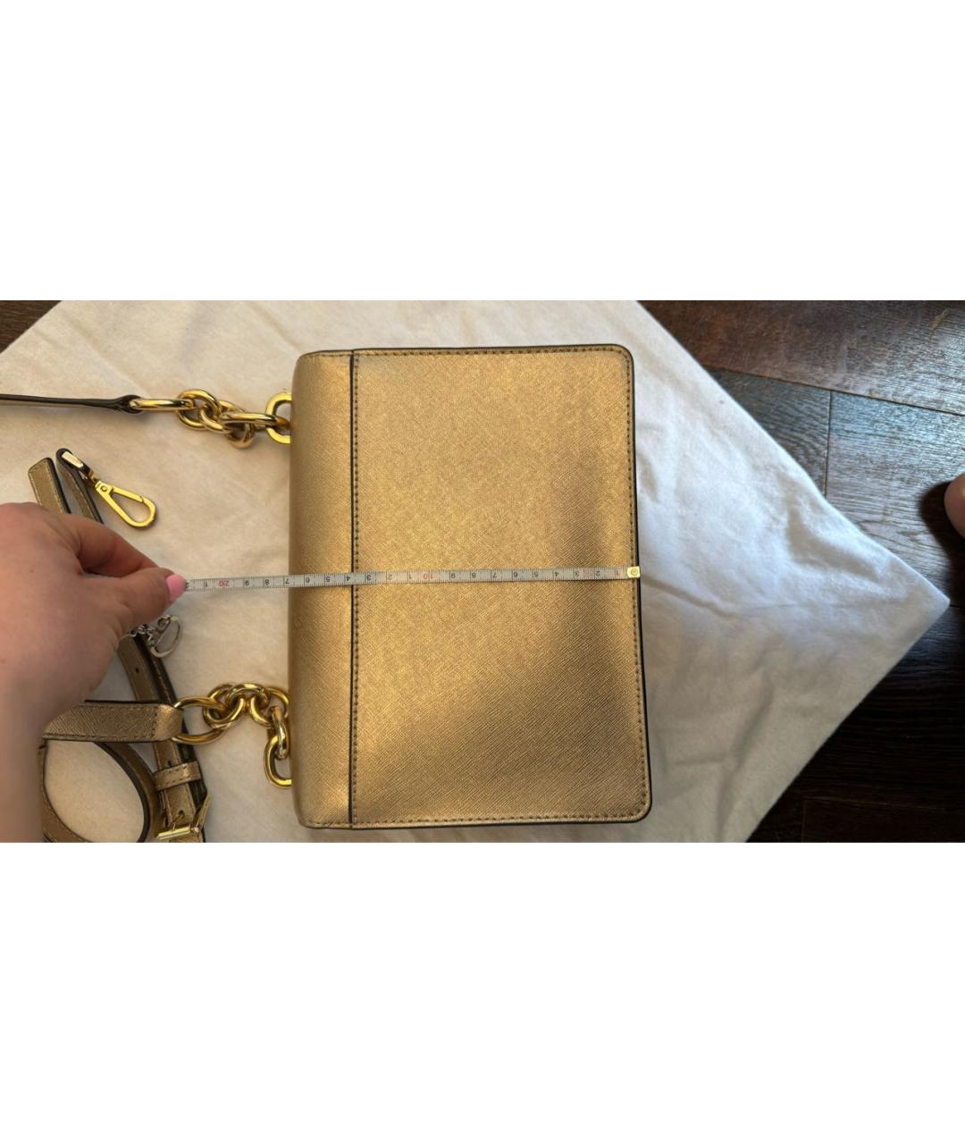 MICHAEL KORS Золотая сумка через плечо из искусственной кожи, фото 7