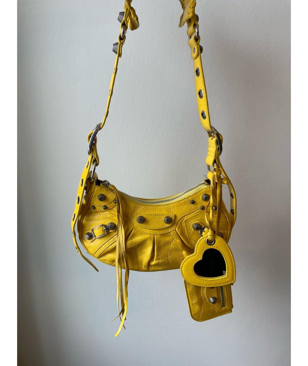 BALENCIAGA Желтая кожаная сумка с короткими ручками, фото 3