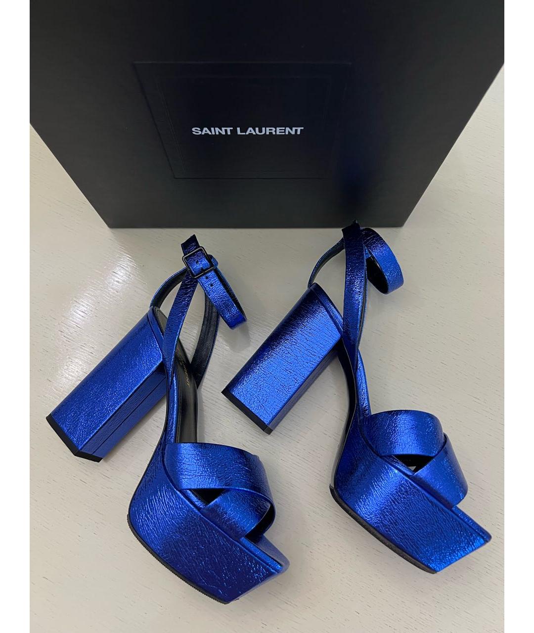 SAINT LAURENT Синие кожаные босоножки, фото 9