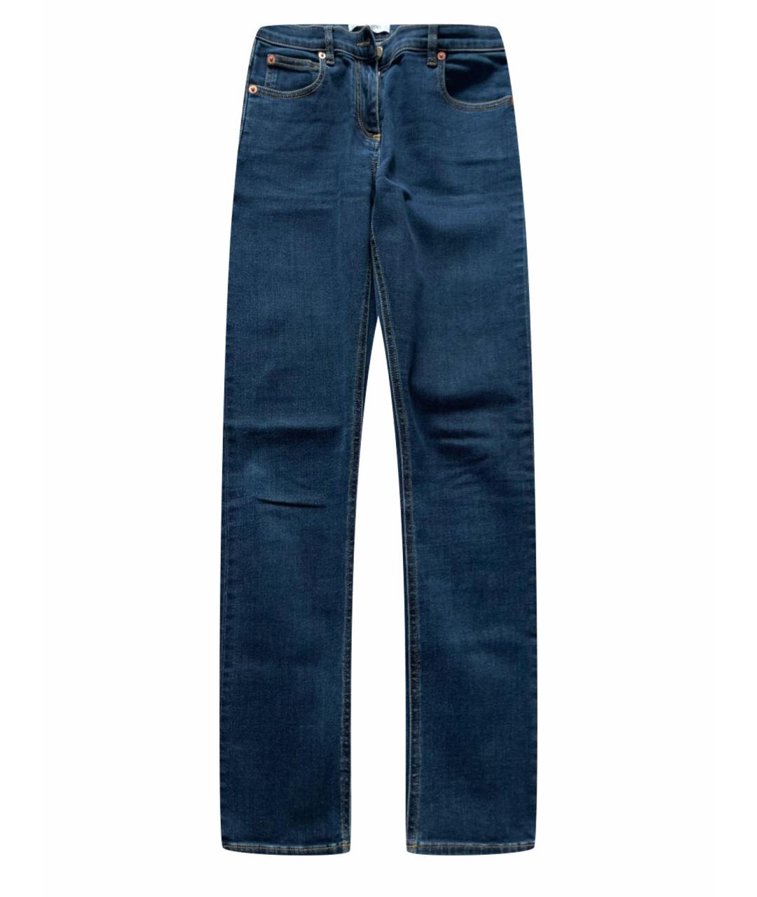 VALENTINO Темно-синие хлопко-эластановые прямые джинсы, фото 1