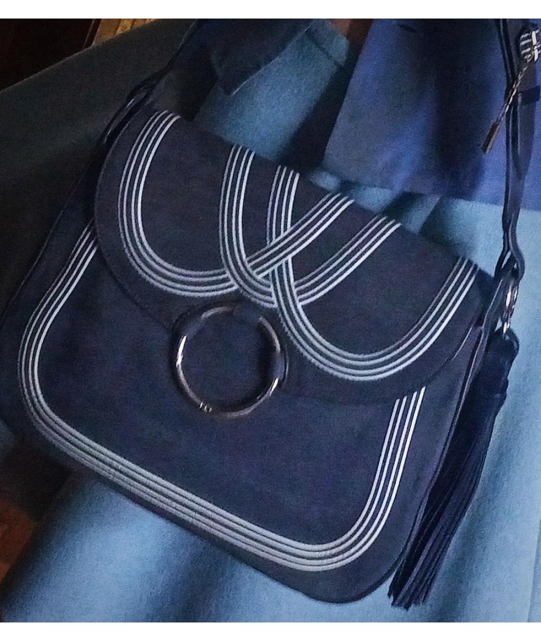 TORY BURCH Темно-синяя замшевая сумка с короткими ручками, фото 3