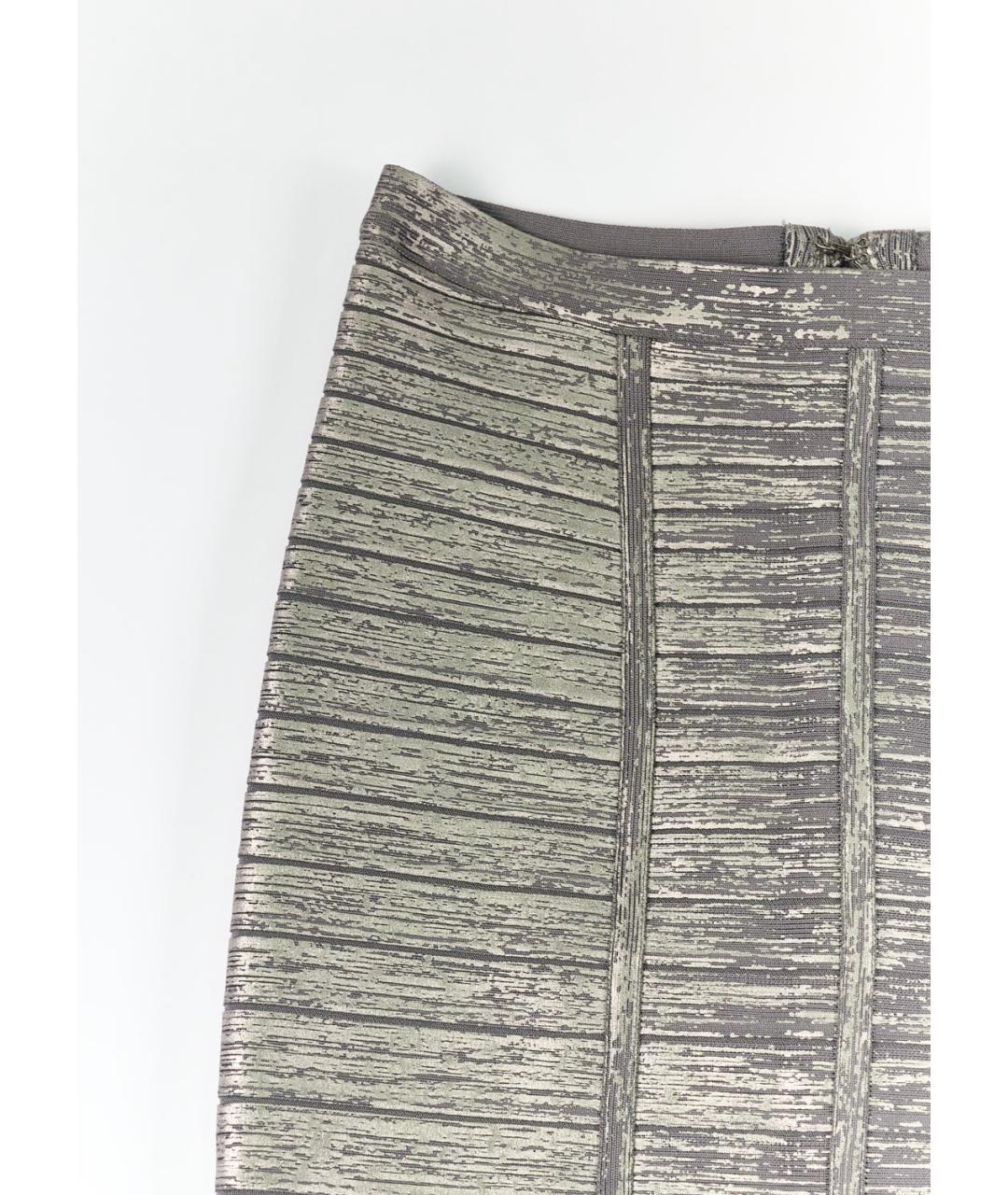 HERVE LEGER Серебряная вискозная юбка миди, фото 4