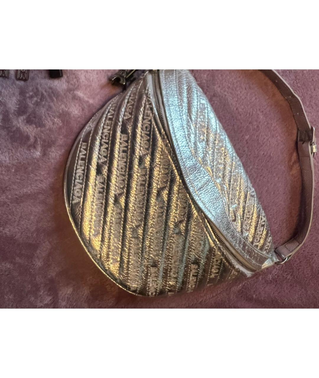 BALENCIAGA Серебряная кожаная сумка с короткими ручками, фото 6