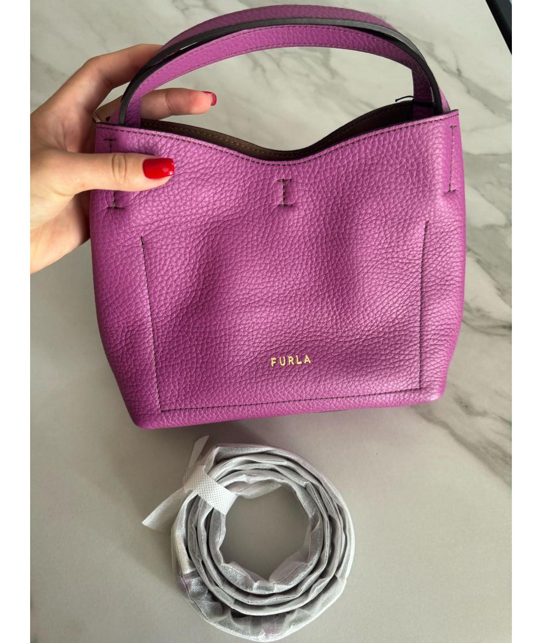 FURLA Фиолетовая кожаная сумка через плечо, фото 5
