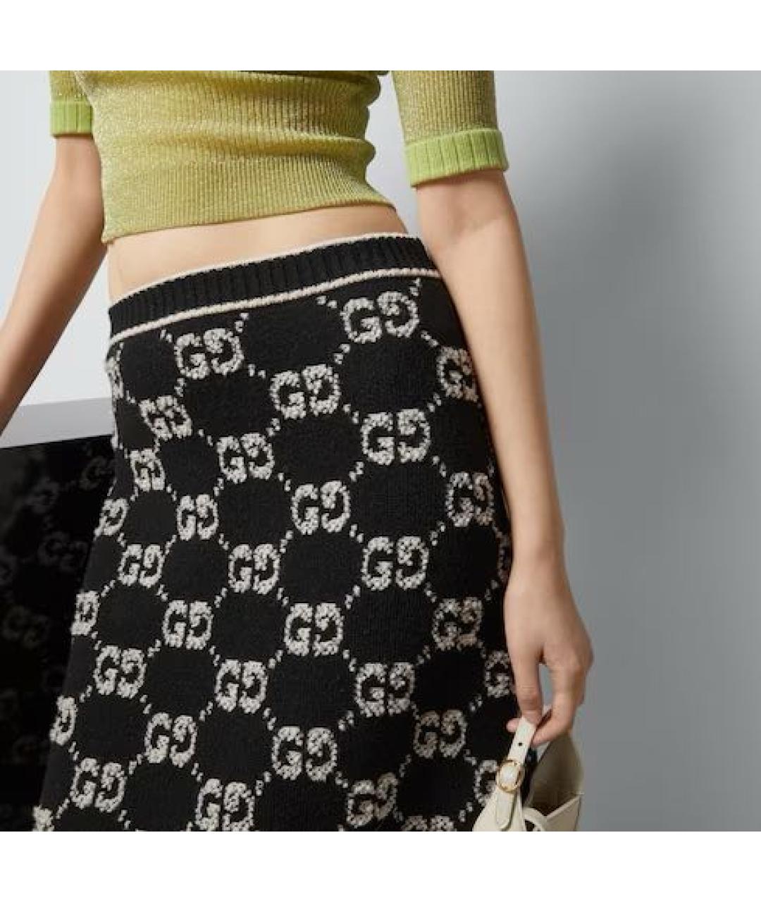 GUCCI Черная шерстяная юбка миди, фото 4