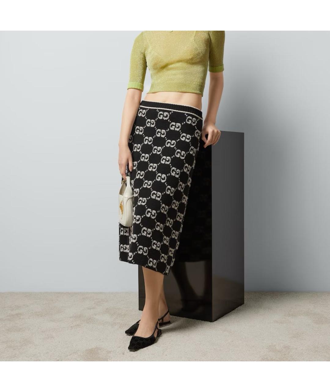 GUCCI Черная шерстяная юбка миди, фото 2