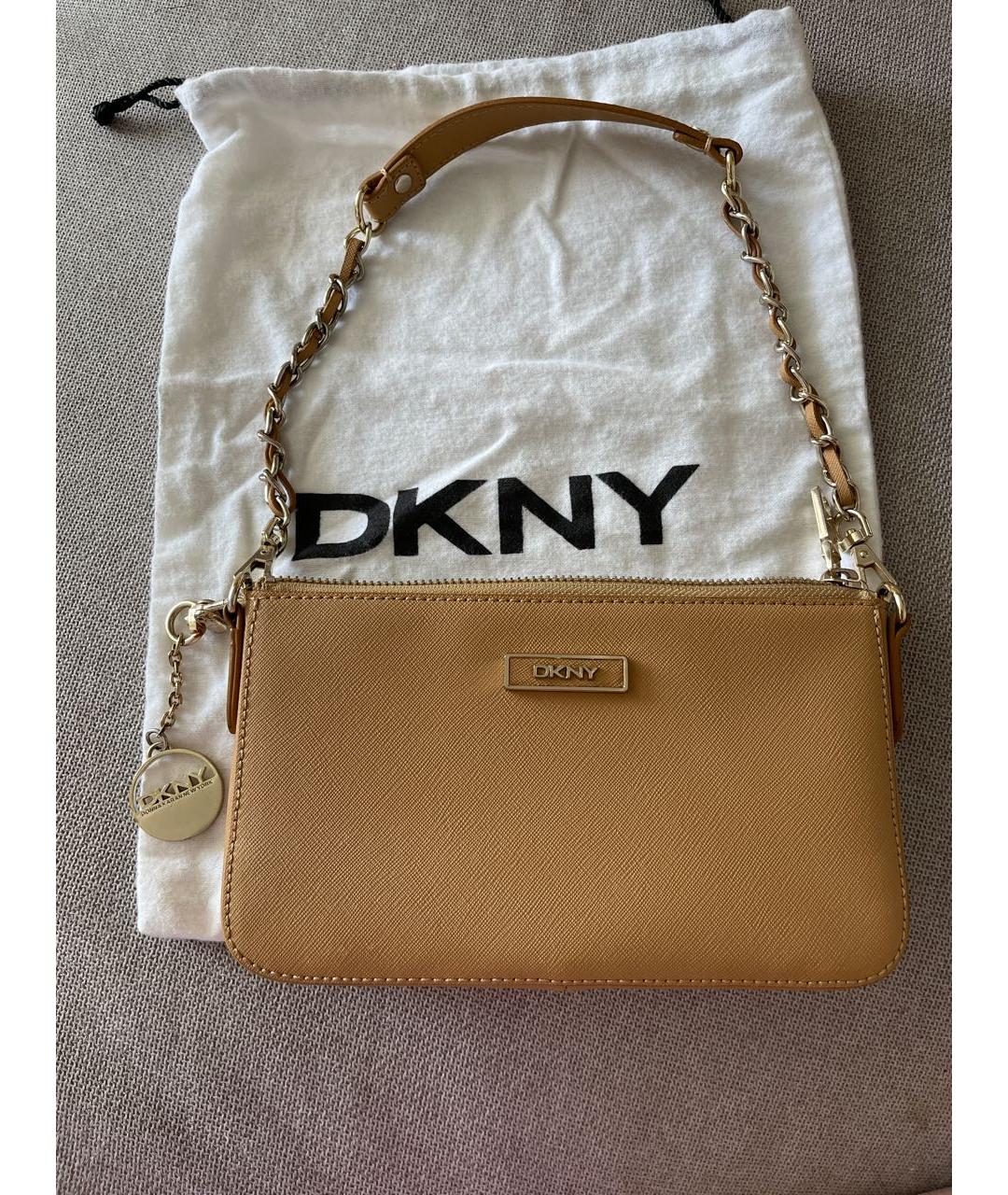 DKNY Бежевая кожаная сумка через плечо, фото 6
