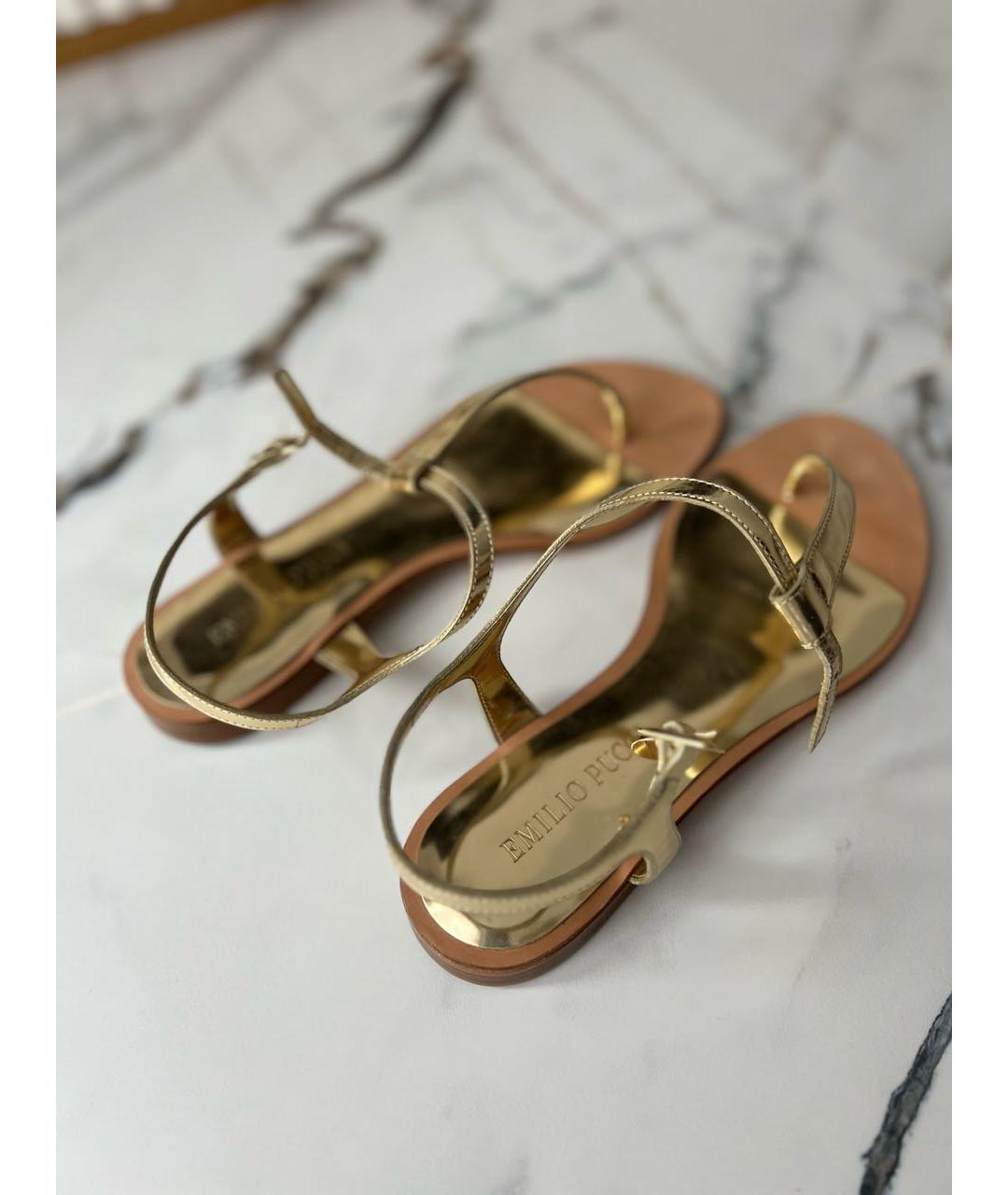 EMILIO PUCCI Золотые кожаные сандалии, фото 2