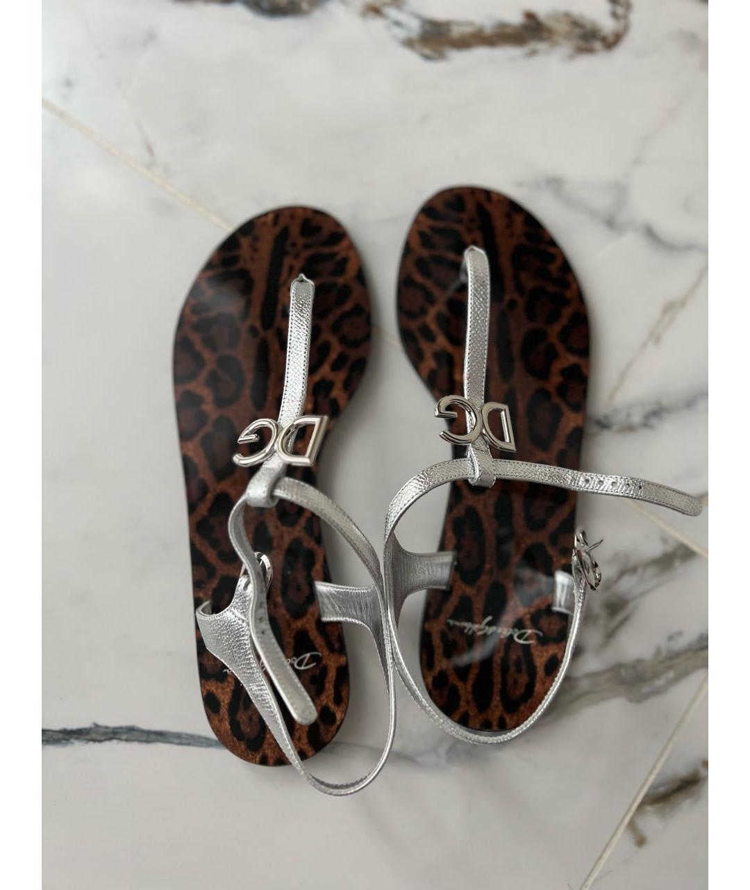 DOLCE&GABBANA Серебряные кожаные сандалии, фото 4