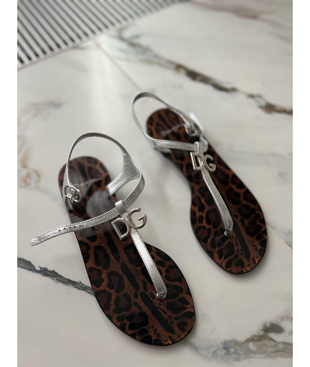DOLCE&GABBANA Серебряные кожаные сандалии, фото 3