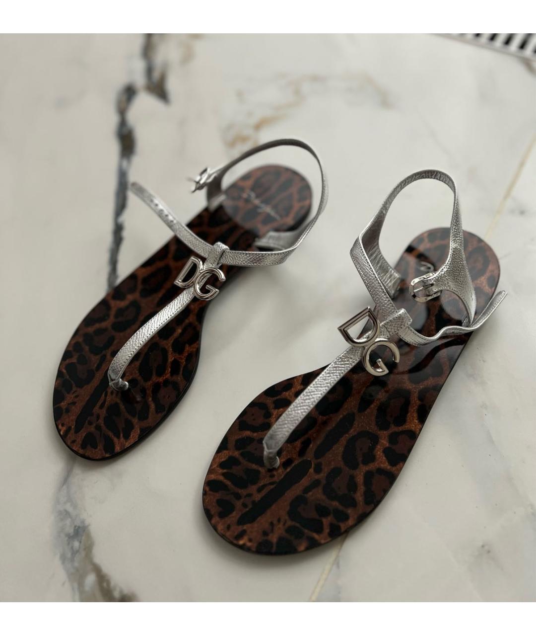 DOLCE&GABBANA Серебряные кожаные сандалии, фото 2