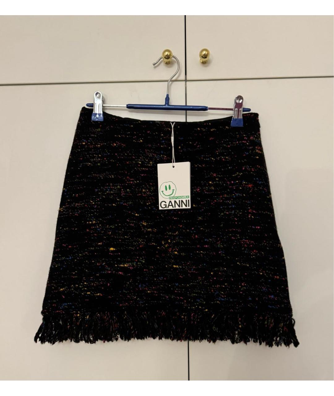 GANNI Черная твидовая юбка мини, фото 2