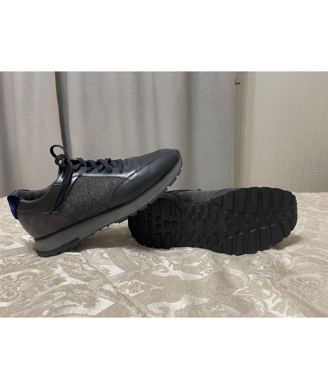 SANTONI Темно-синие кожаные низкие кроссовки / кеды, фото 7