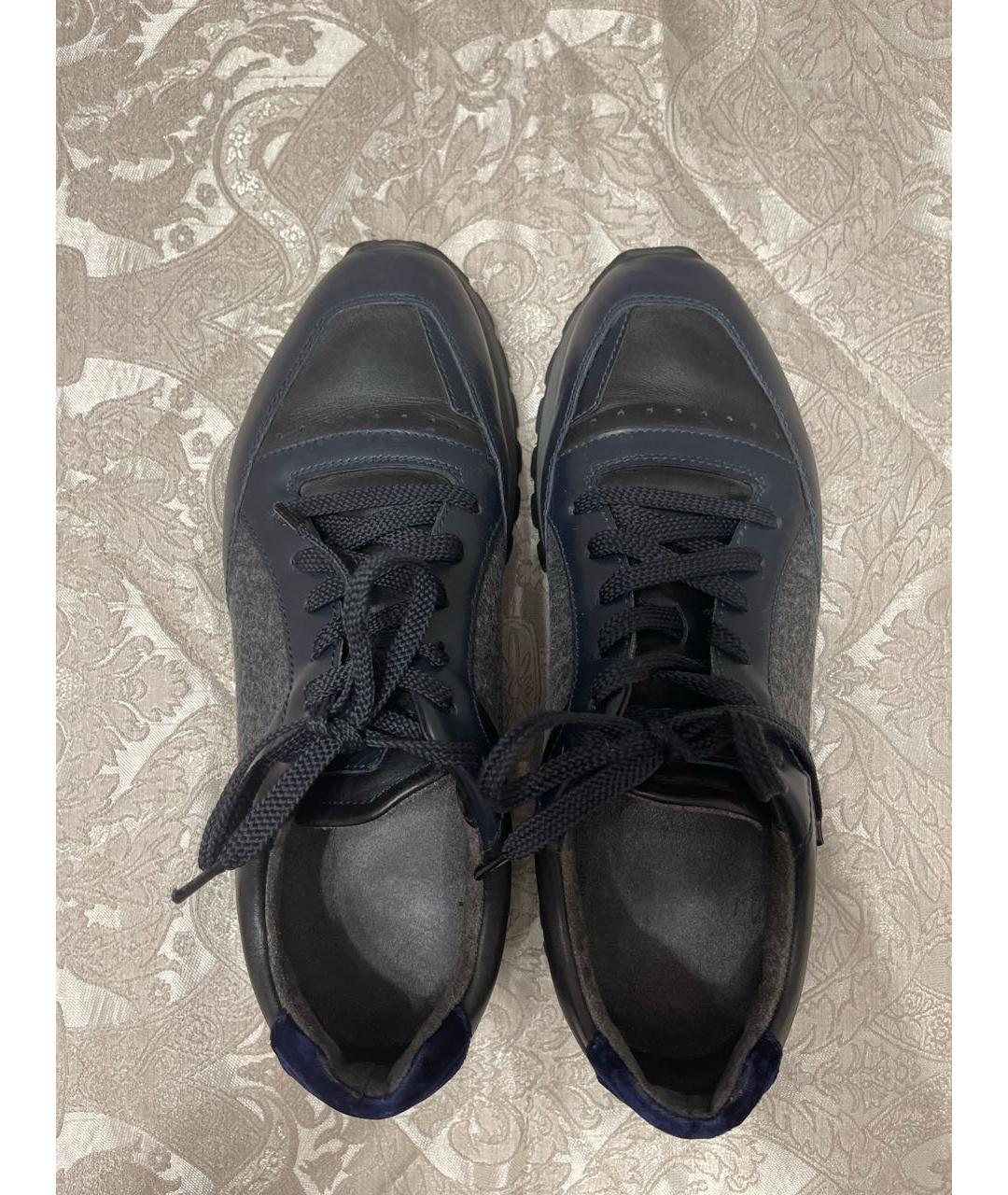 SANTONI Темно-синие кожаные низкие кроссовки / кеды, фото 3