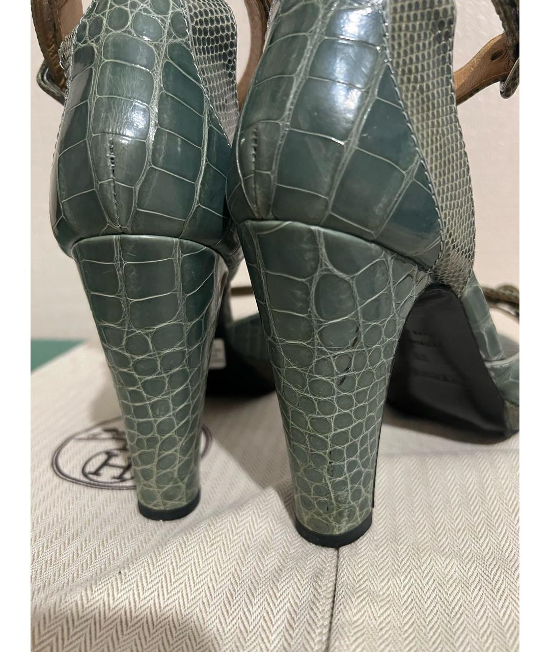HERMES Зеленые босоножки из экзотической кожи, фото 7