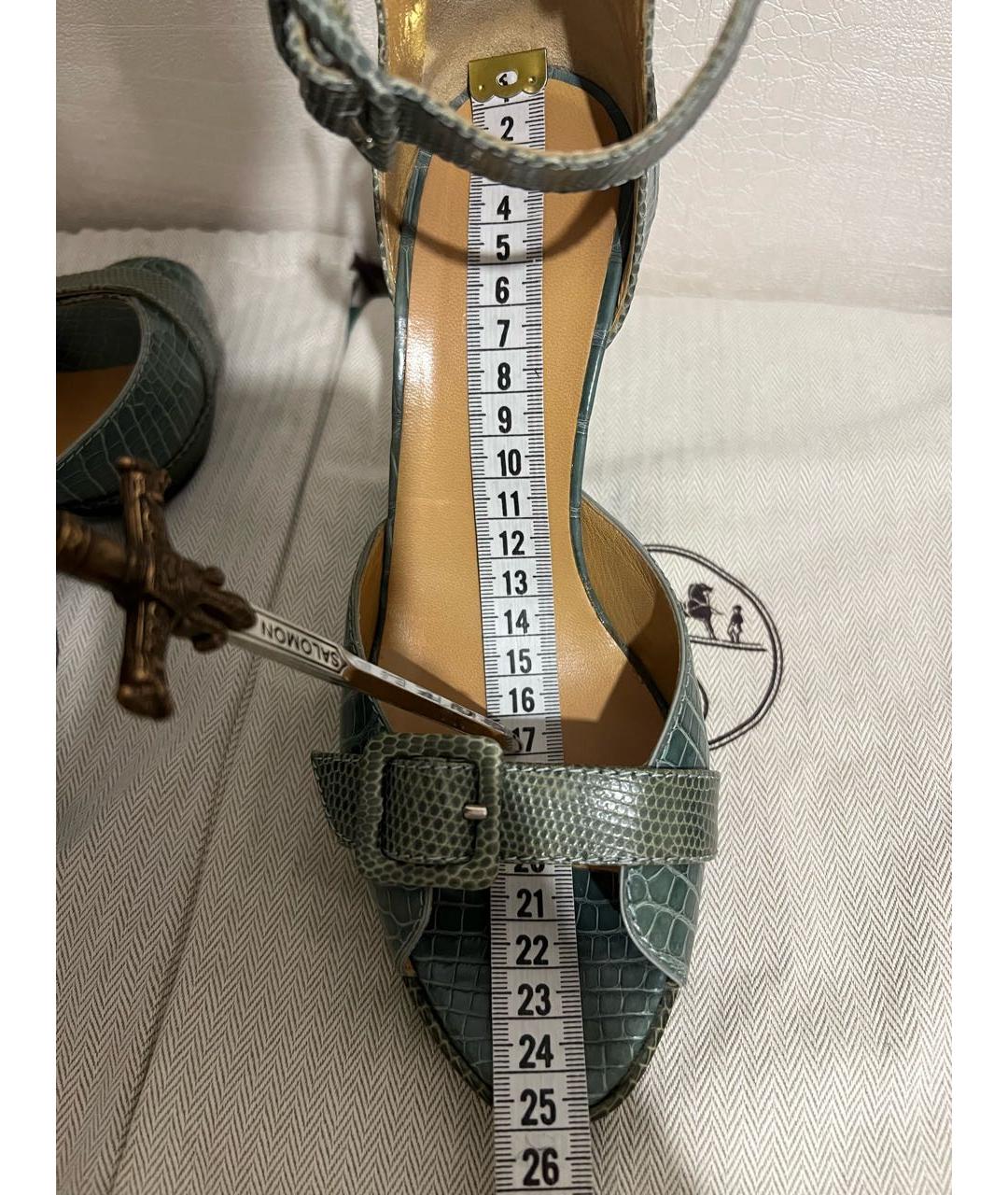 HERMES Зеленые босоножки из экзотической кожи, фото 8