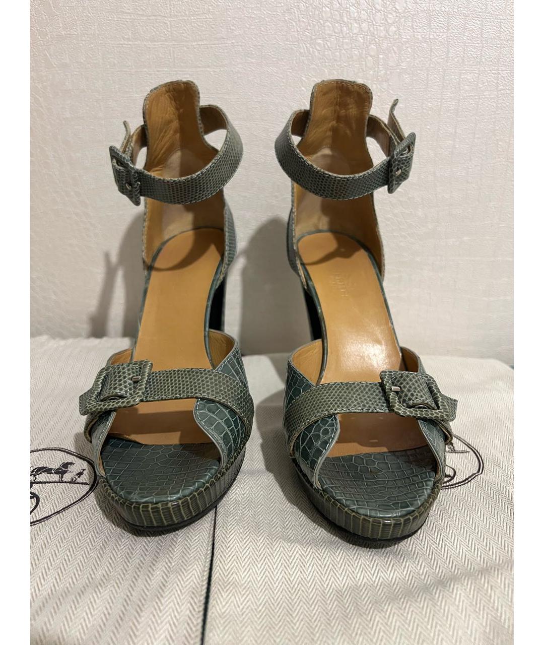 HERMES Зеленые босоножки из экзотической кожи, фото 2