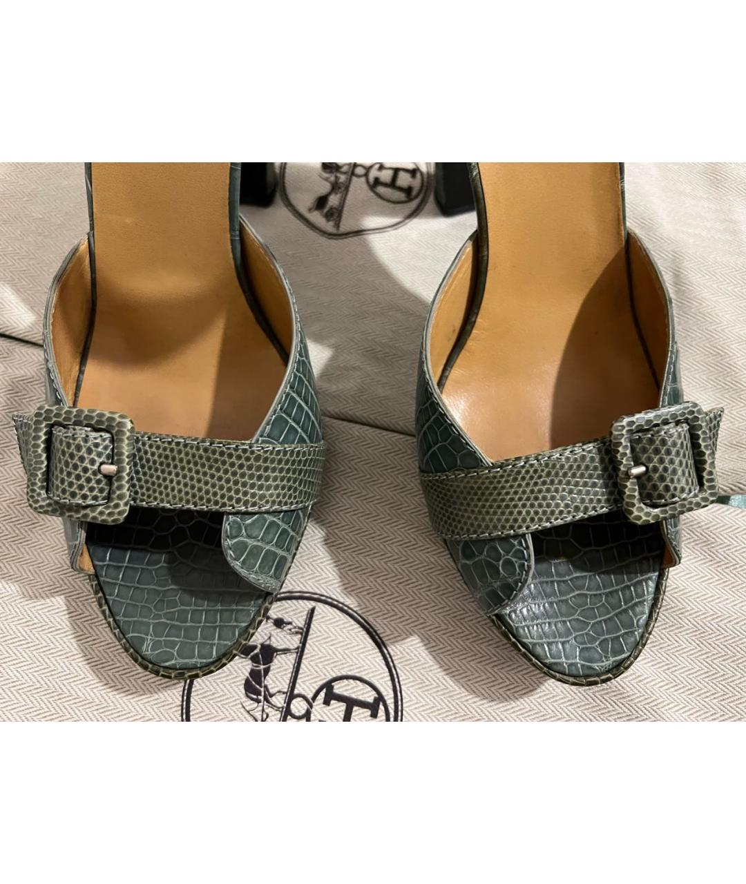 HERMES Зеленые босоножки из экзотической кожи, фото 6