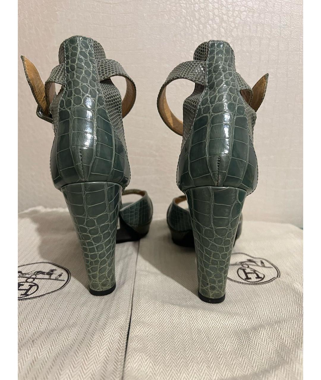 HERMES Зеленые босоножки из экзотической кожи, фото 3