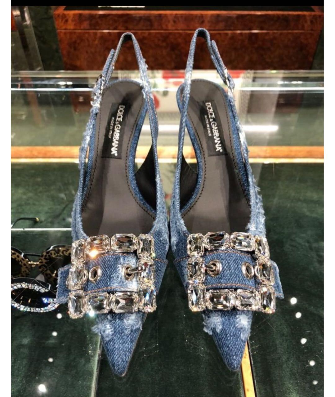 DOLCE&GABBANA Синие текстильные лодочки на низком каблуке, фото 5