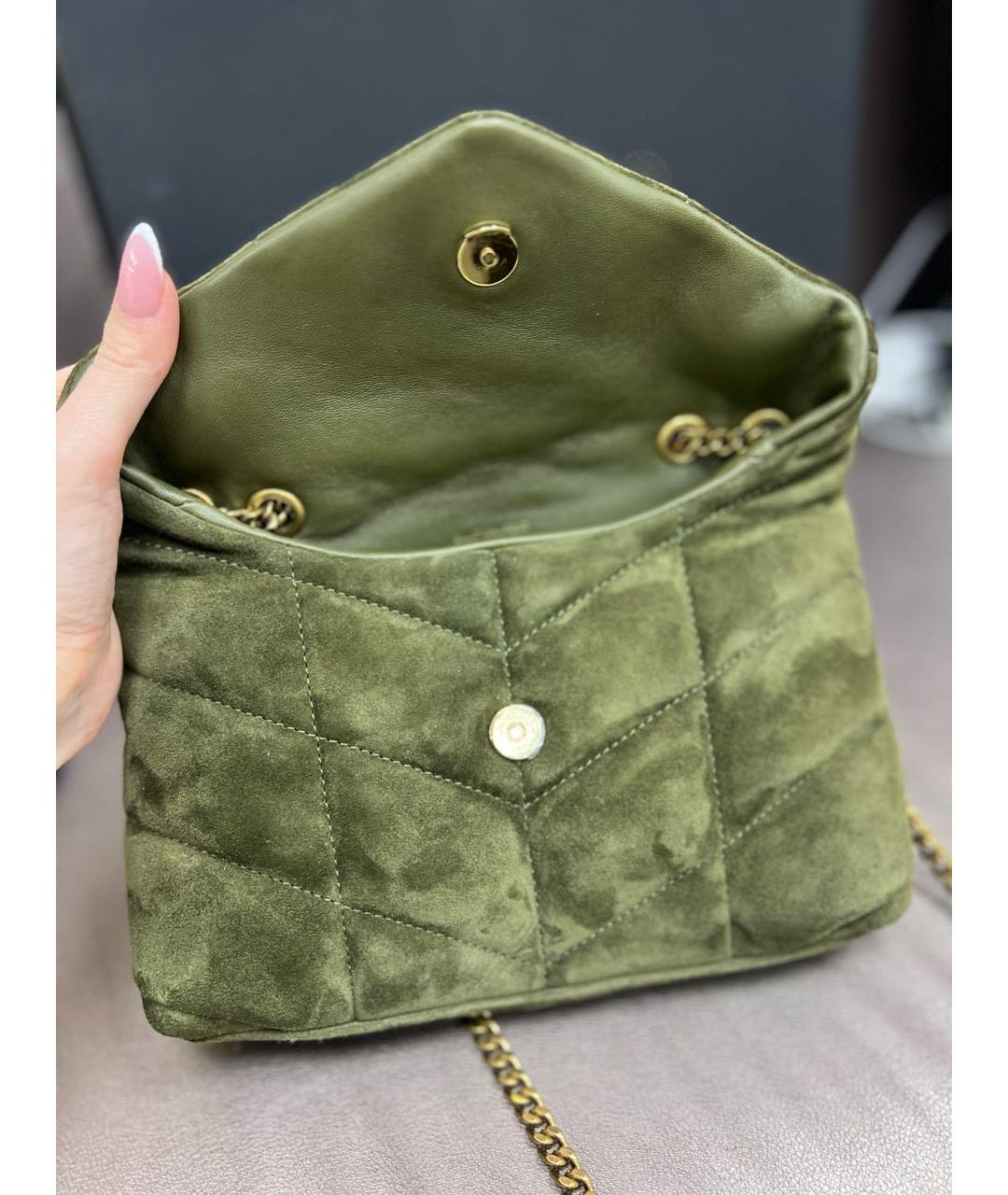 SAINT LAURENT Зеленая замшевая сумка через плечо, фото 3