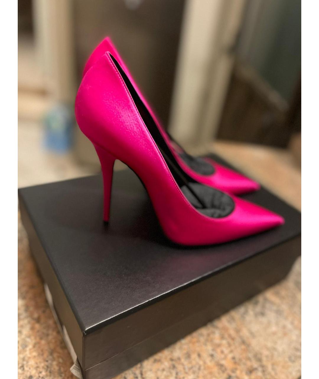 SAINT LAURENT Фуксия текстильные туфли, фото 7