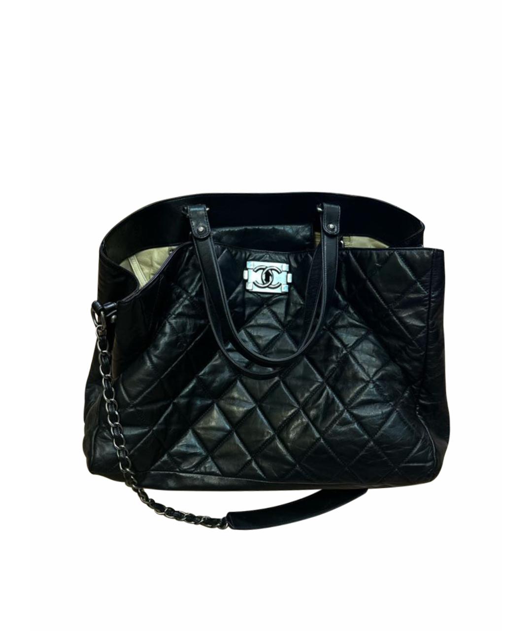 CHANEL PRE-OWNED Черная кожаная сумка тоут, фото 1