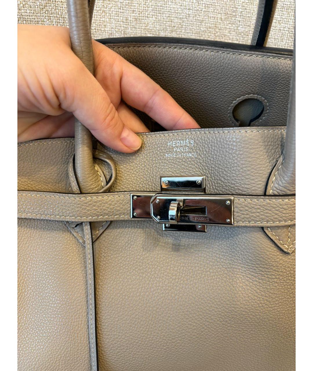 HERMES PRE-OWNED Бежевая кожаная сумка с короткими ручками, фото 3