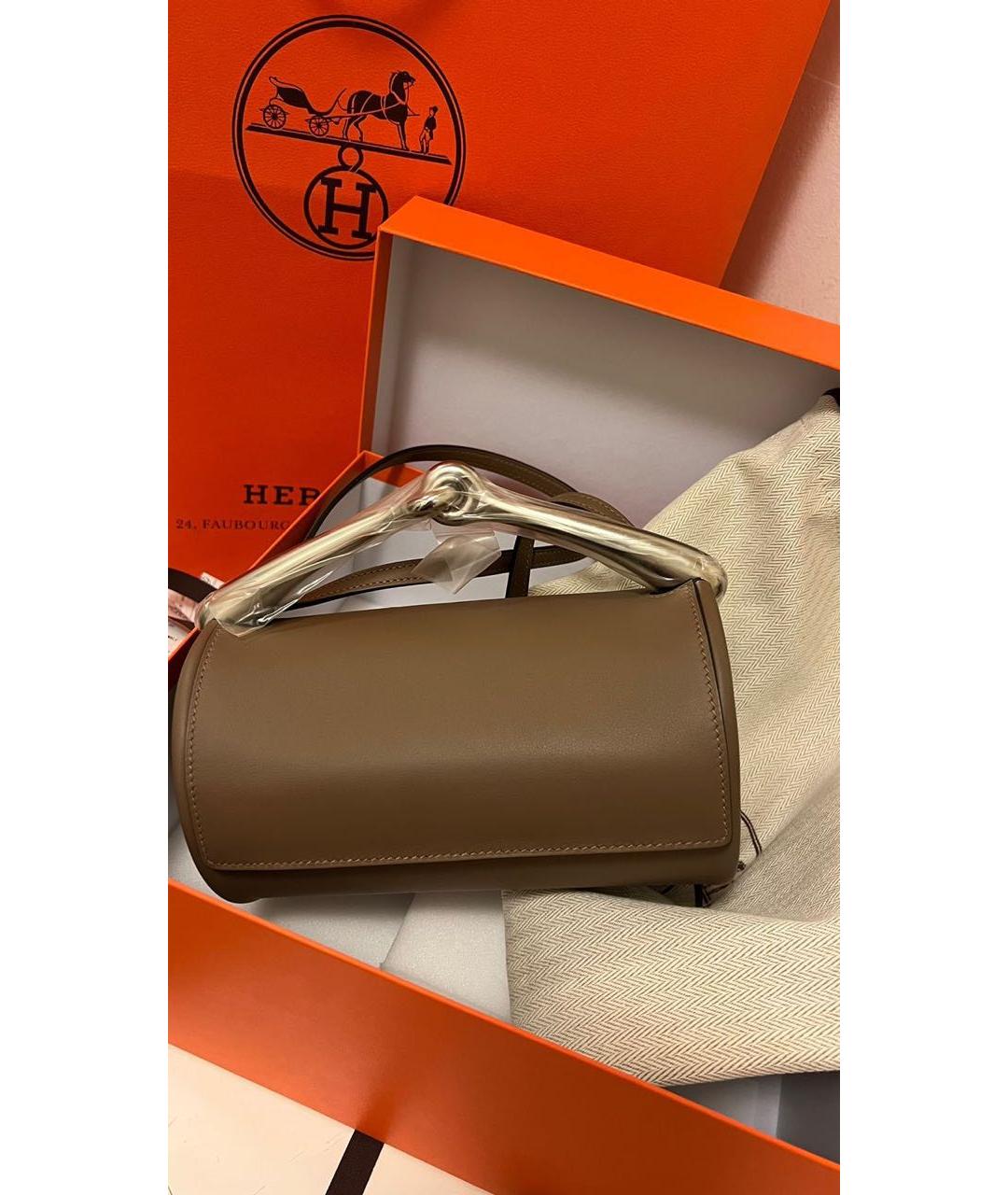 HERMES PRE-OWNED Коричневая кожаная сумка с короткими ручками, фото 4