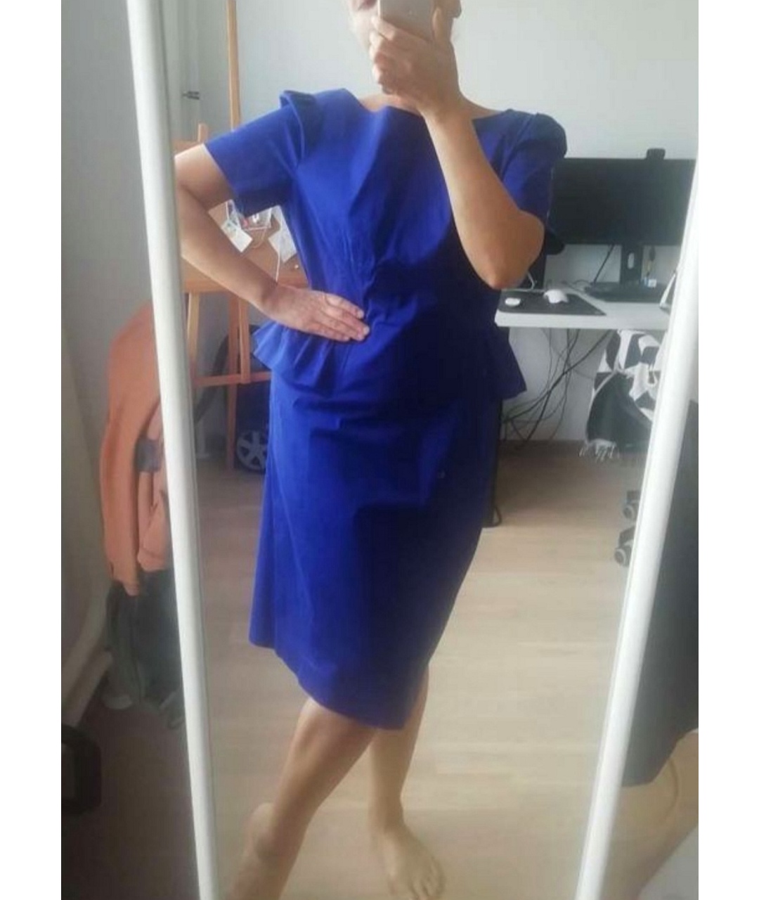 MOSCHINO Синее хлопко-эластановое повседневное платье, фото 6