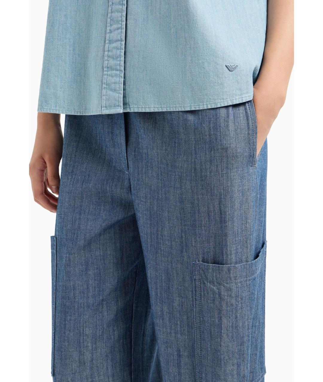 EMPORIO ARMANI Синие хлопковые прямые брюки, фото 4