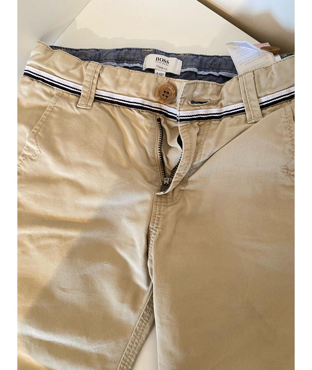 BOSS KIDS Бежевые хлопковые брюки и шорты, фото 3