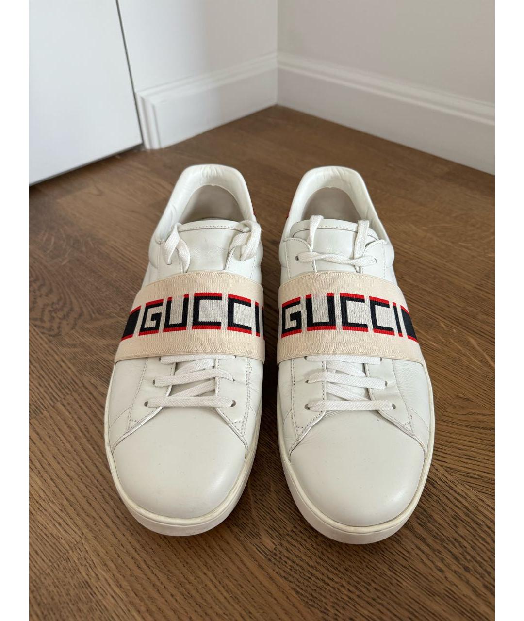 GUCCI Белые кожаные низкие кроссовки / кеды, фото 2