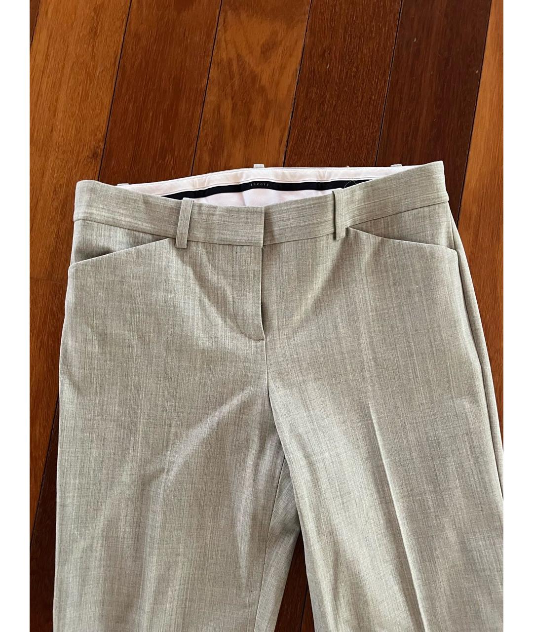 THEORY Серые вискозные прямые брюки, фото 3