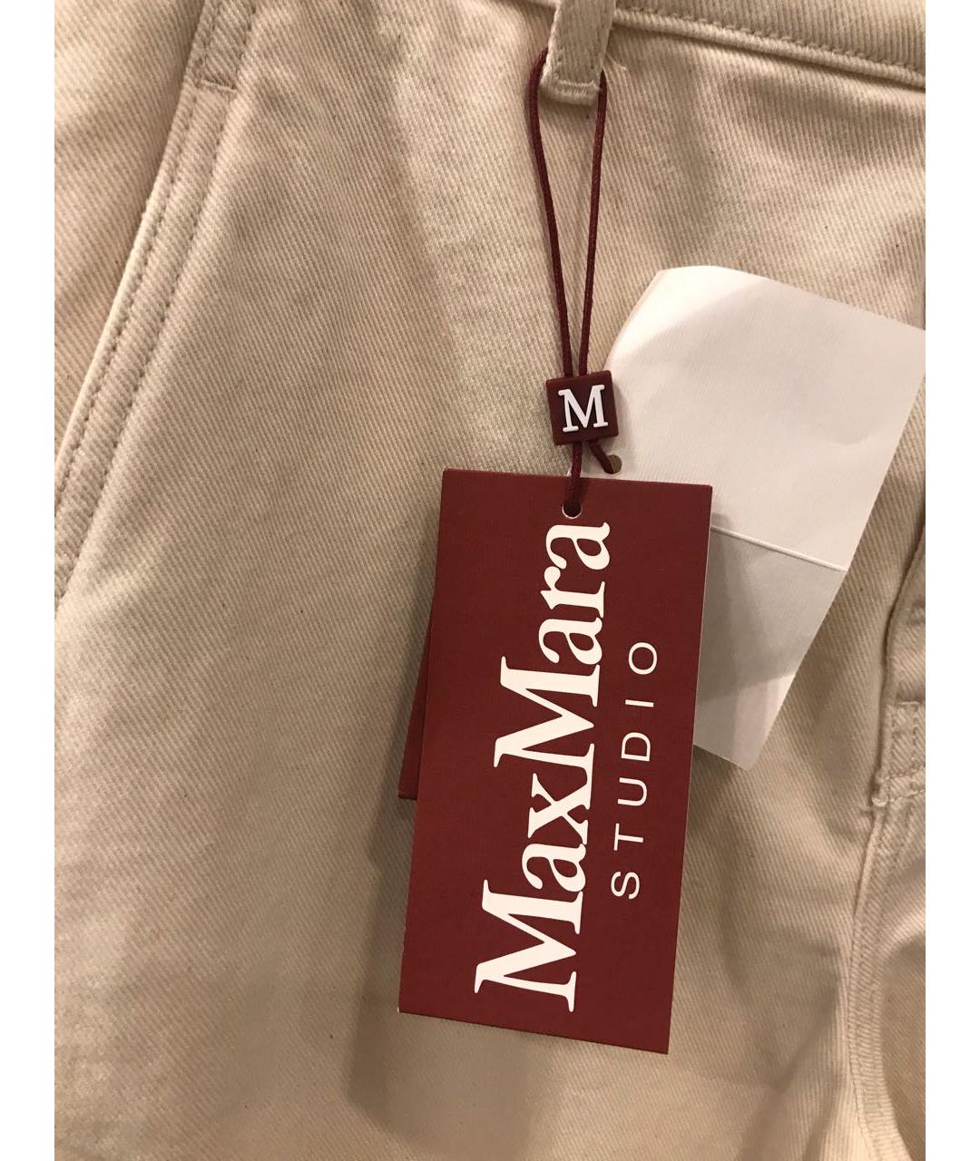 MAX MARA STUDIO Бежевые хлопковые брюки широкие, фото 3