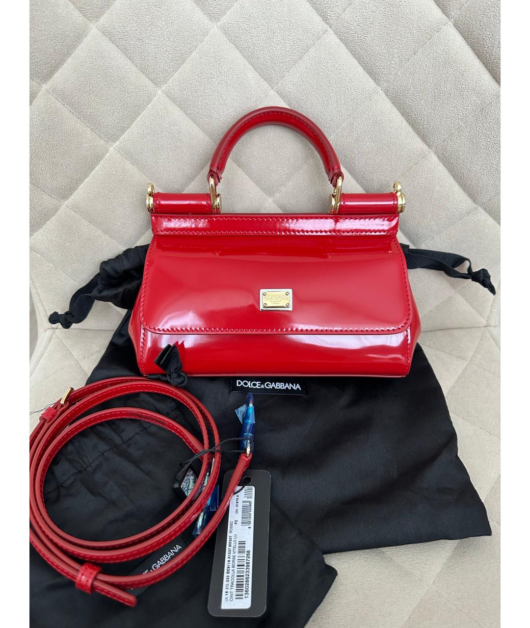 DOLCE&GABBANA Красная сумка с короткими ручками из лакированной кожи, фото 5