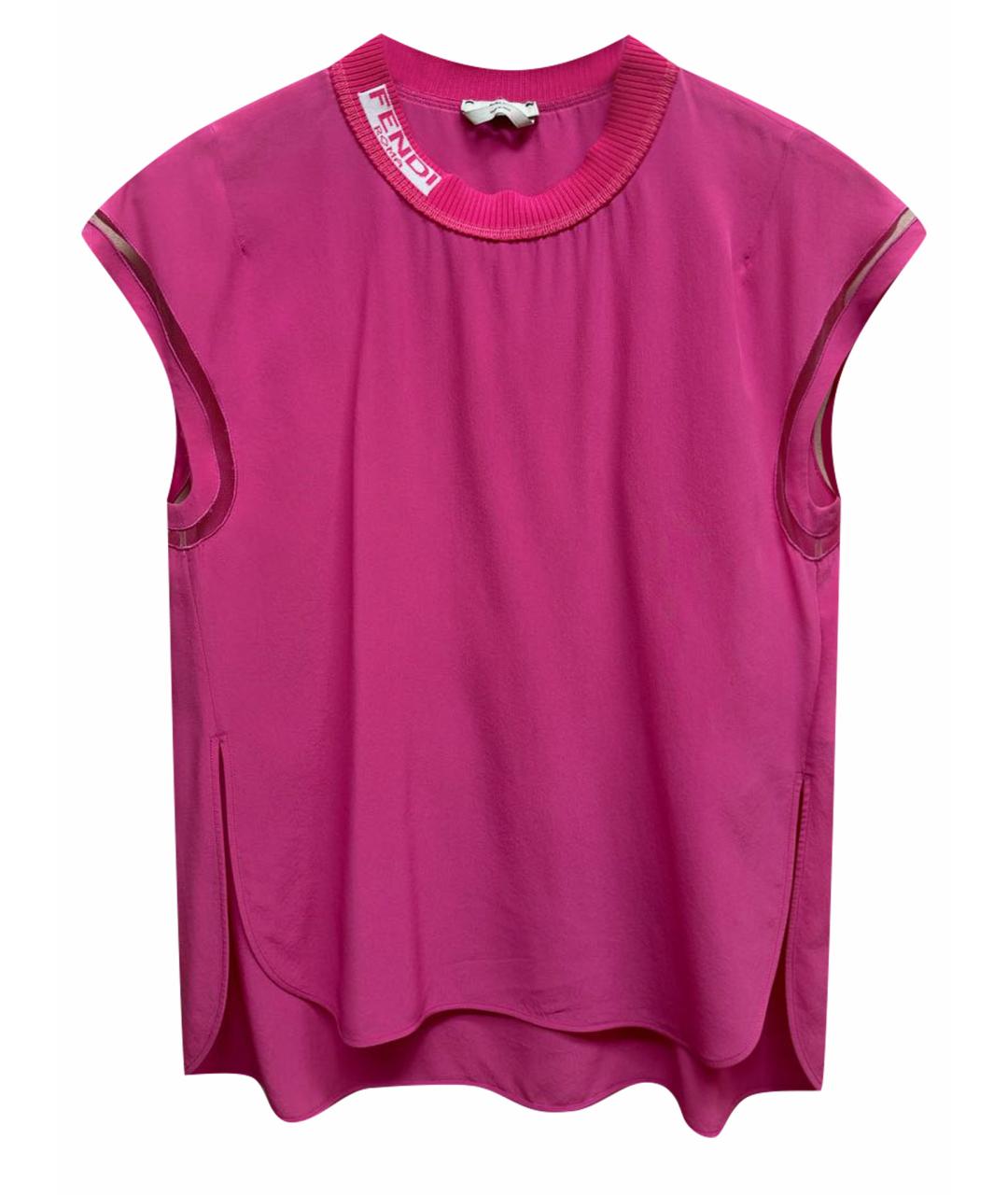 FENDI Розовая шелковая футболка, фото 1