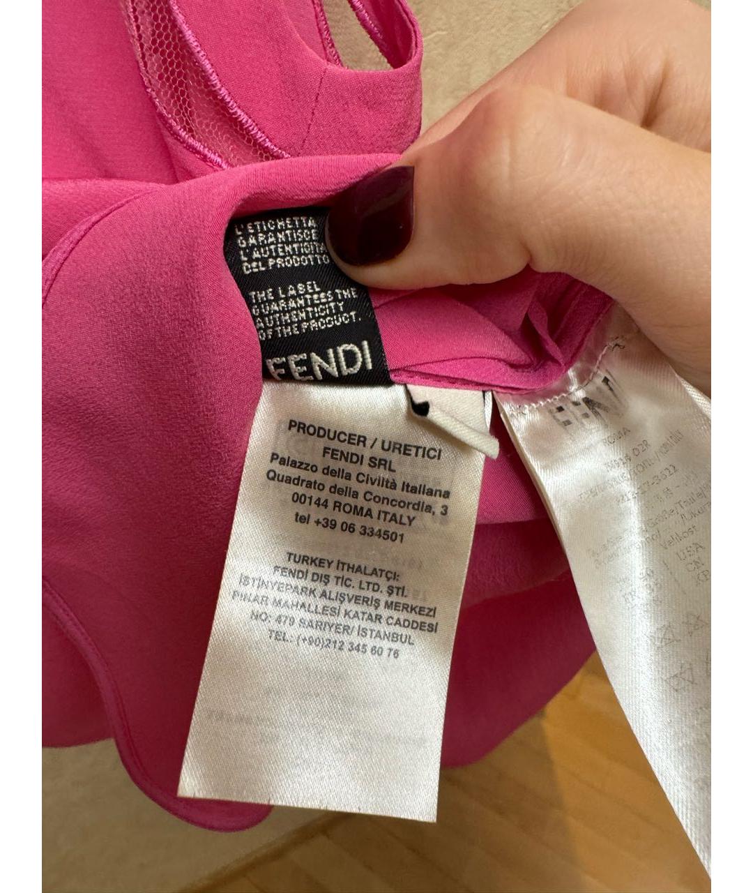 FENDI Розовая шелковая футболка, фото 6