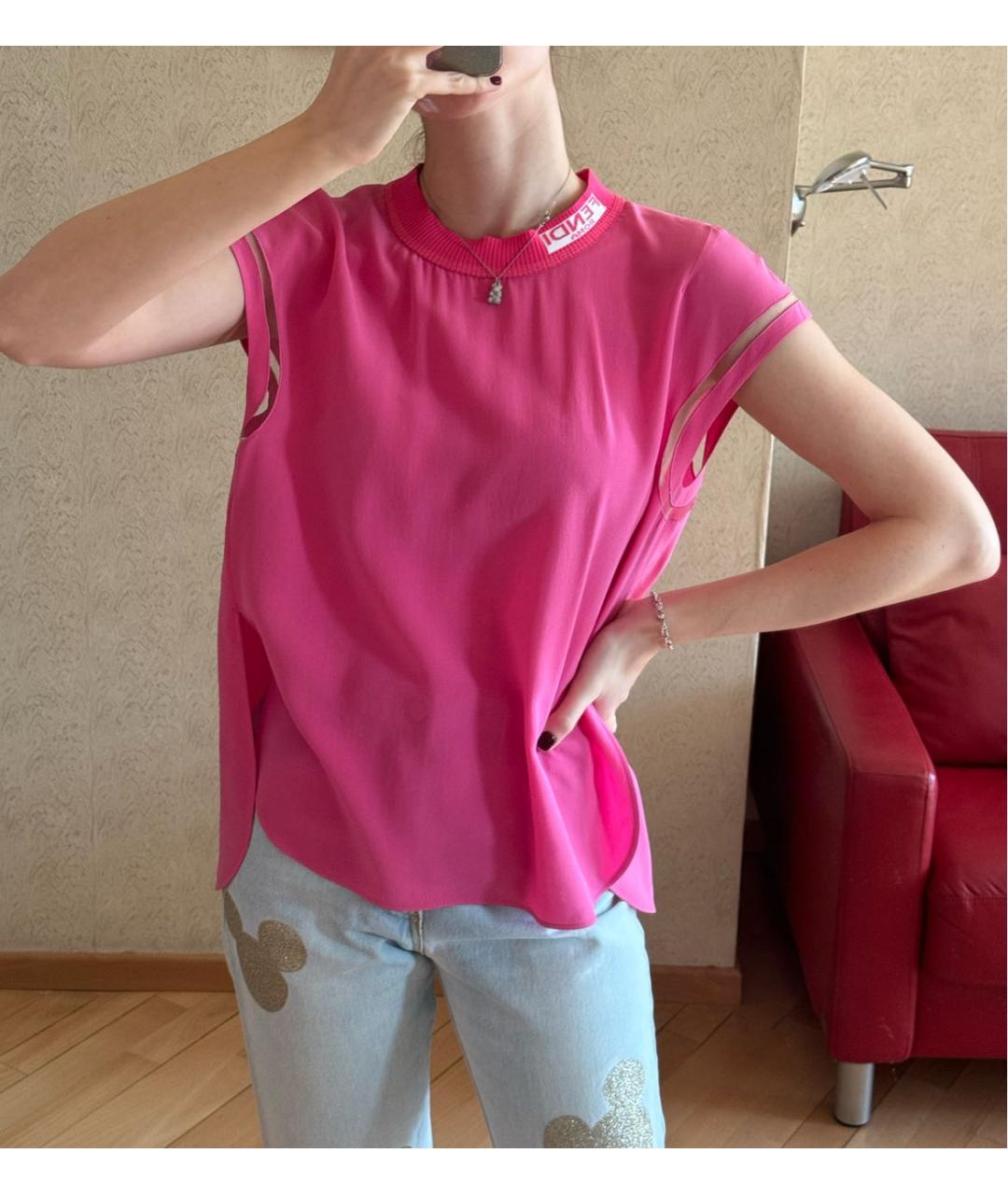 FENDI Розовая шелковая футболка, фото 7