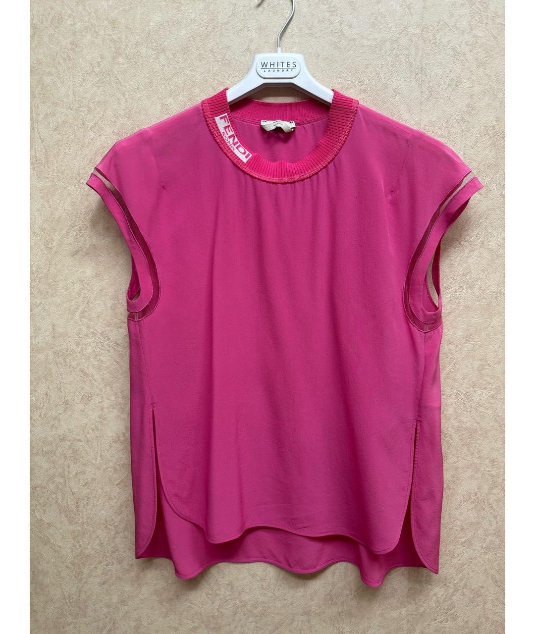 FENDI Розовая шелковая футболка, фото 8