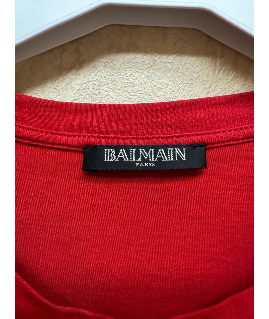 BALMAIN Красная хлопковая футболка, фото 2