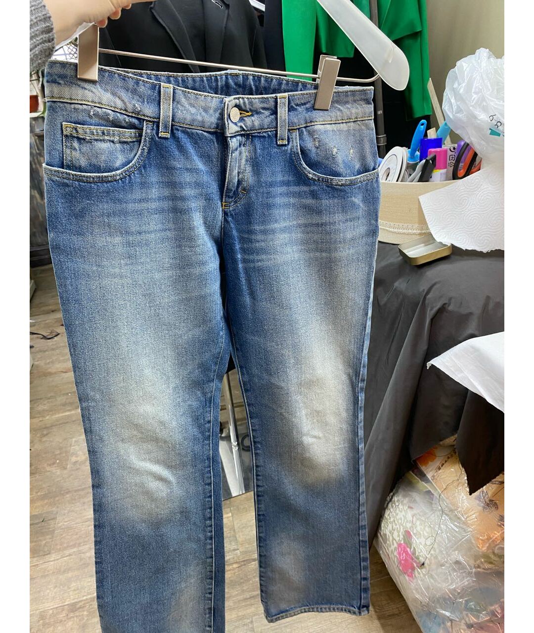 GUCCI Голубые хлопковые прямые джинсы, фото 4
